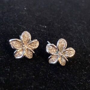 Silver Hibiscus Earrings with Crystals marked 925